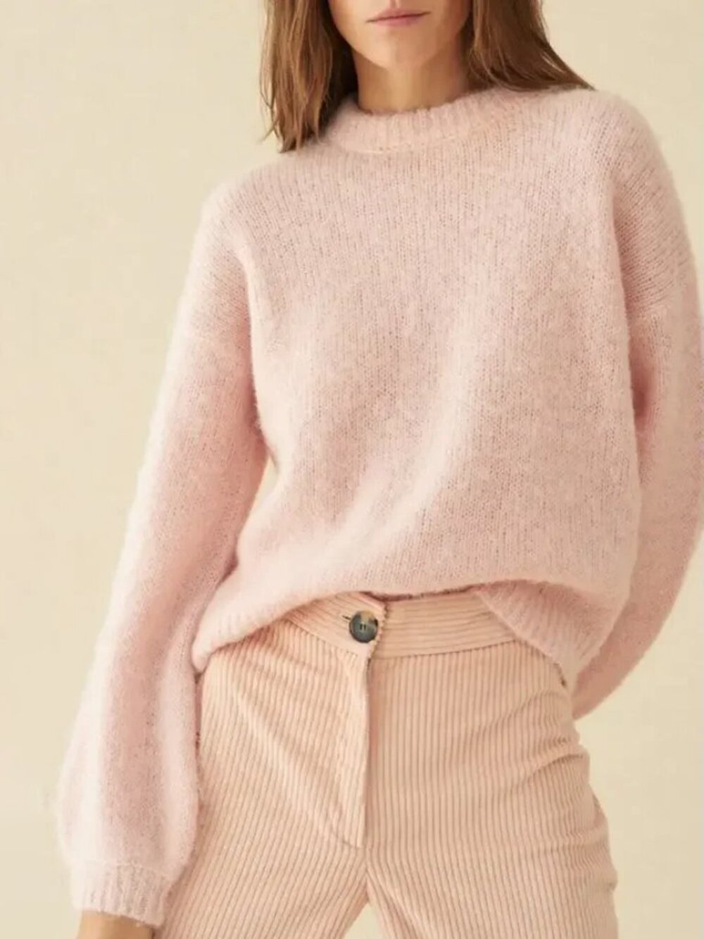 Ba&Sh Okala Jumper Nude Blush Pink Alpaca Blend Slouchy Blouson Sleeve Sweater 1